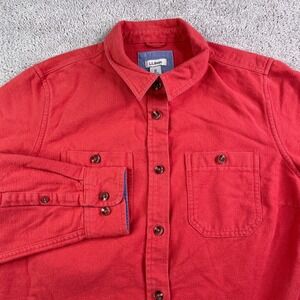 LL Bean Shirt Womens Medium Pink Red Chamois Cloth Heavy Flannel Button Up